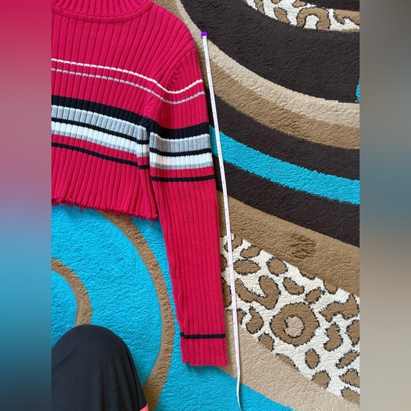 Red Striped Ribbed Cropped Sweater - Picture 5 of 5